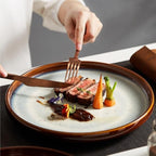 Camping Plates Dinner Plate Western Food Pasta Steak Flat Household Restaurant Tableware Ceramic Dish Decorative Plate(A)