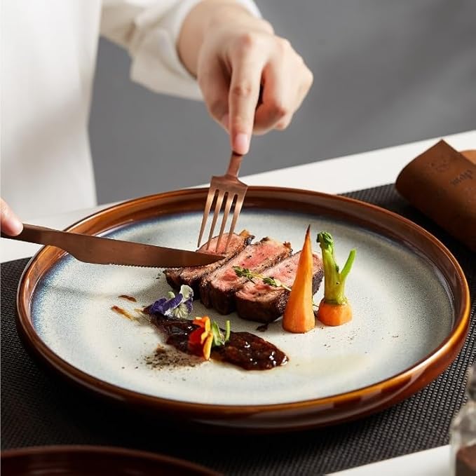Camping Plates Dinner Plate Western Food Pasta Steak Flat Household Restaurant Tableware Ceramic Dish Decorative Plate(E)