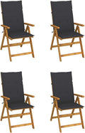 Patio Reclining Chairs,Bistro Chair,Patio Funiture,Lawn Chairs,Armchair,Beach Chair,Camp Chair,Coffee Chair,for Outdoor,Fire Pit,Deck,Lawn,Outside,Garden, 4 pcs with Cushions Solid Acacia Wood