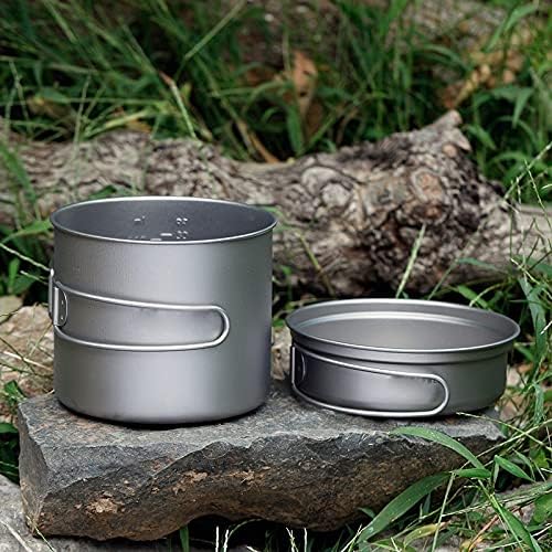 Titanium Cook Set Outdoor Camping Cookware Set Fry Pan Picnic Cookware Tableware with Folding Handle (Color : B) (A)