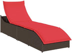 Folding Sun Lounger with Cushion and Storage Brown Poly Rattanpatio Recliner Camping Chairs Tanning chairSuitable for Garden Courtyard