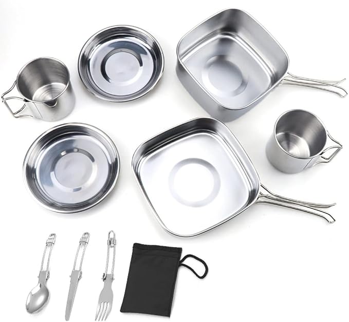 Tableware for Trekking Camping Equipment Picnic Camp Cooking Supplies Stainless Steel Pots Cookware Set Foldable Fork (Color : A)