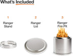 Solo Stove Ranger Essential Bundle | Ideal for 2–4 People | Smokeless Wood Burning Fire Pit with Stand, Lid & Ash Pan | Portable Outdoor Camping Stove, Stainless Steel, 15.25" H x 15" D