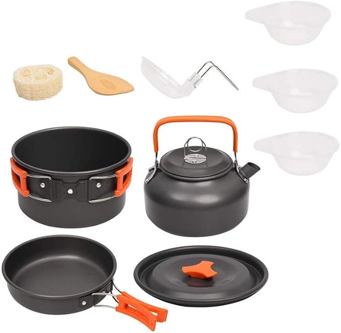 Camping Cookware Kit Outdoor Aluminum Cooking Set Water Kettle Pan Pot Travelling Hiking Picnic BBQ Tableware Equipment