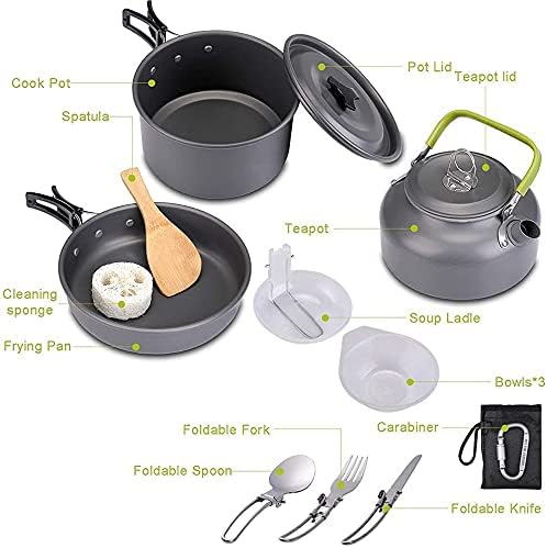 Portable Camping Cookware Set, Camping Cookware Kit, Outdoor Cooking Equipment Tableware Kit Kitchen Utensils Hiking Picnic Self-Driving Supplies for Camping, Hiking, Picnic