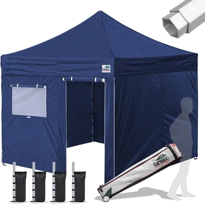 Eurmax USA Professional Pop up Canopy Wedding Party Tent Instant Outdoor Gazebo with Side Walls Aluminum Frame Commercial Grade Bonus Roller Bag(Navy Blue)