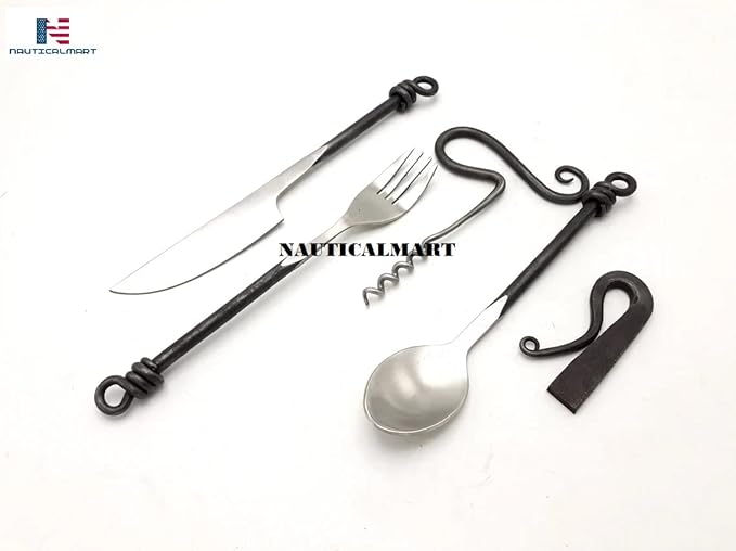 Nautical-Mart Medieval Five-Piece Cutlery Set (Hand Forged Dinning Set, Carbon Steel, 5 Pieces, 1 Set, Vintage Style)