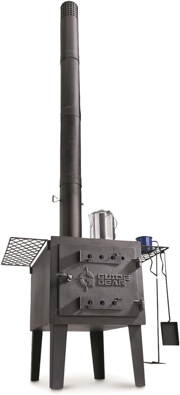 Guide Gear Large Outdoor Wood Burning Stove Portable with Chimney Pipe for Cooking, Camping, Tent, Hiking, Fishing, Backpacking