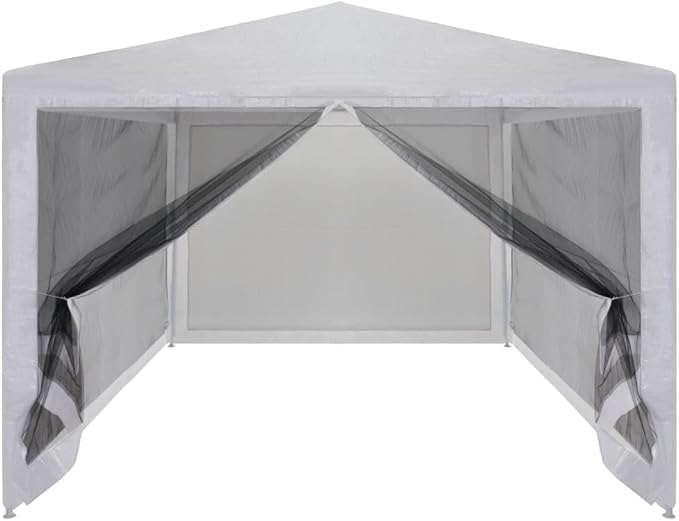 Large Party Tent with Powder-Coated Steel Frame in White and Black, 4 Mesh Sidewalls for Outdoor Events, Spacious 13ft x 10ft Shelter for Weddings and BBQs, Durable and Easy