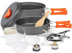 Lightweight Aluminum Alloy Camping Pot Hiking Picnic Tourist Tableware Set Outdoor Stove Pot Pan Plastic Bowl Outdoor Cookware(Color:E)