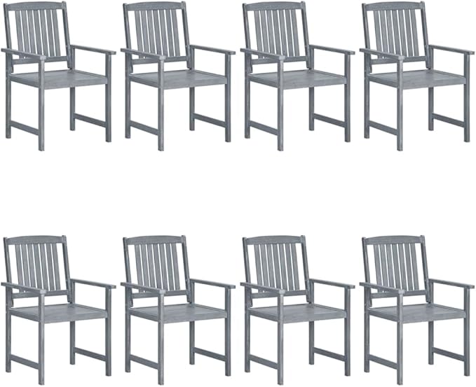 Patio Chairs with Cushions 8 pcs,Outdoor Chairs,Club Chairs,Decorative Chair,Camping Chair,Camping Chair,Reception Chair,Bistro Chair,for Patio,Balcony,Party, Solid Acacia Wood Gray