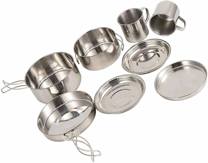 8 Pcs Backpacking Camping Cookware Picnic Cooking Cook Set Camping Cooking Pots Outdoor Tableware