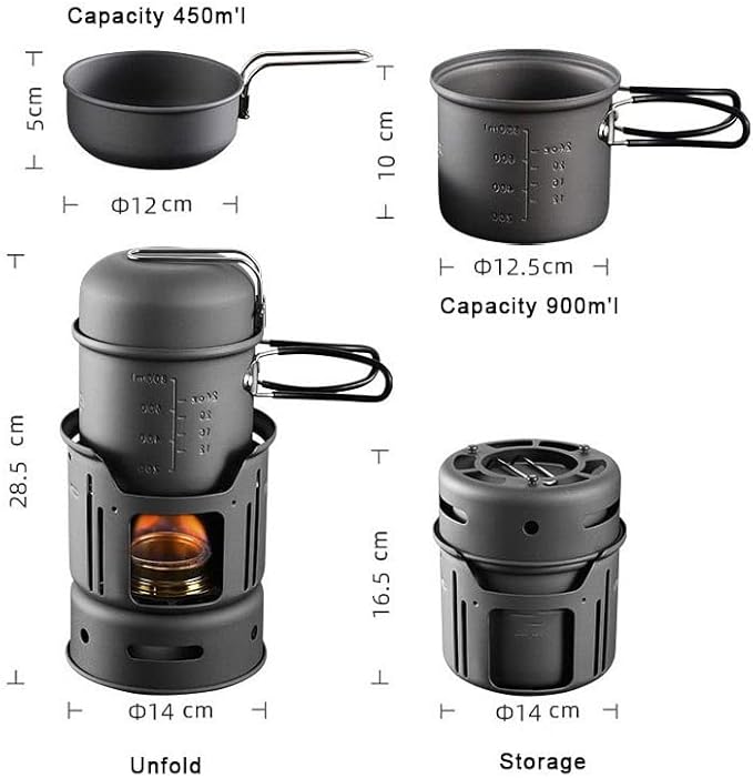 JSEIAJB Outdoor Camping Hiking Picnic Cooking Tableware Windproof Stove Self-Driving Pot Pan