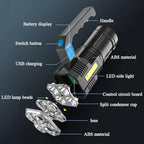 LED Flashlight USB Rechargeable, High Lumens Tactical Light with Sidelight, 4X LED, Zoomable, Handheld Super Brightest Flashlights, Portable Torch for Outdoor Camping Home Emergency Lantern