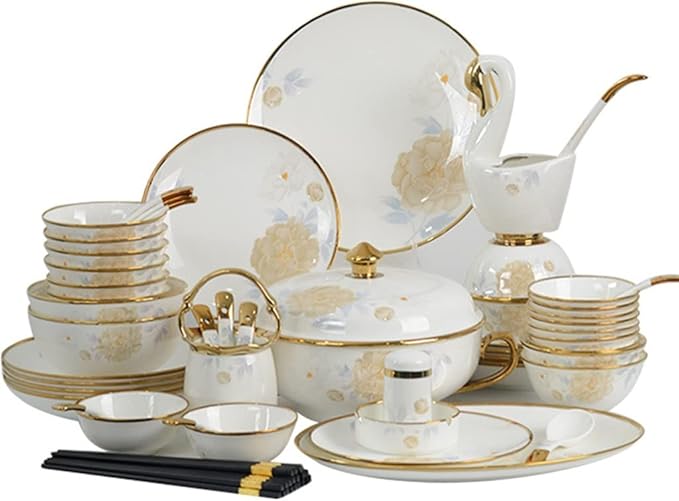 Tableware Set Chinese Household 60 Piece Ceramic Bowl and Dish Set