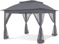 COOS BAY 11x11 Pop Up Gazebo with Mesh Netting, Instant Outdoor Canopy Tent, Water Resistant Shelter with UPF 50+ UV Protection, 121 Sq Ft Coverage, Dark Gray