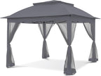 COOS BAY 11x11 Pop Up Gazebo with Mesh Netting, Instant Outdoor Canopy Tent, Water Resistant Shelter with UPF 50+ UV Protection, 121 Sq Ft Coverage, Dark Gray