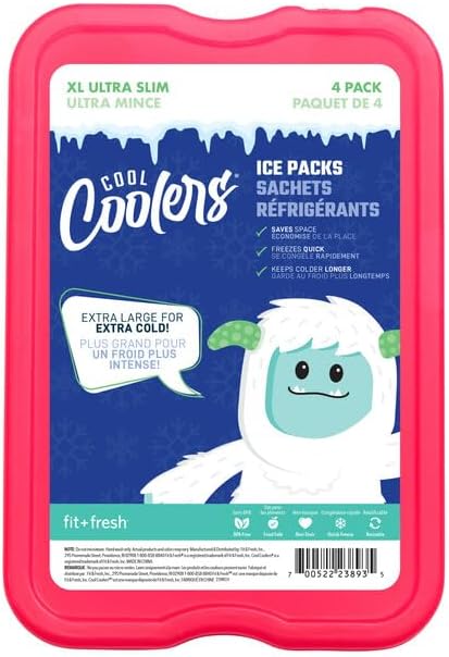 Cool Coolers by Fit&Fresh,Reusable&Long-Lasting XL Slim Ice Packs,Cold Packs - Cooler,Freezer-Packs for Lunch Boxes Cooler Accessories-for Lunch,Camping,Beach,and Work,Multicolored,8 Count(Pack of 3)