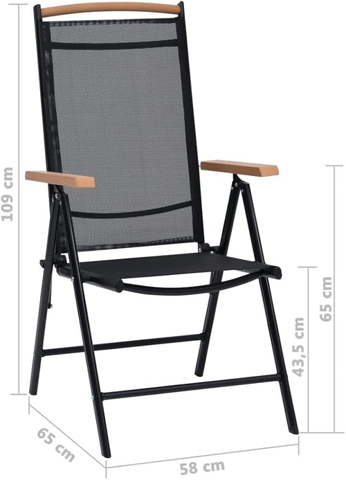 2-Pack Black Folding Patio Chairs with 7-Position Reclining Textilene Seats - Lightweight Aluminum Outdoor Lounge Chairs for Poolside, Camping, Beach, and Garden Use
