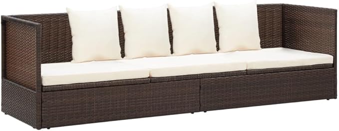 Patio Bed with Cushion & Pillows Poly Rattan Brownrecliner Camping Chairs Patio Tanning chairSuitable for Garden Courtyard