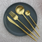 Cutlery Set Pieces Service Stainless Steel Titanium Flatware,Cutlery Flatware Set Of 4, Stainless Steel Tableware, Include Knife Fork Spoon Dinnerware with Elegant Box, for Home, Hotel, Res
