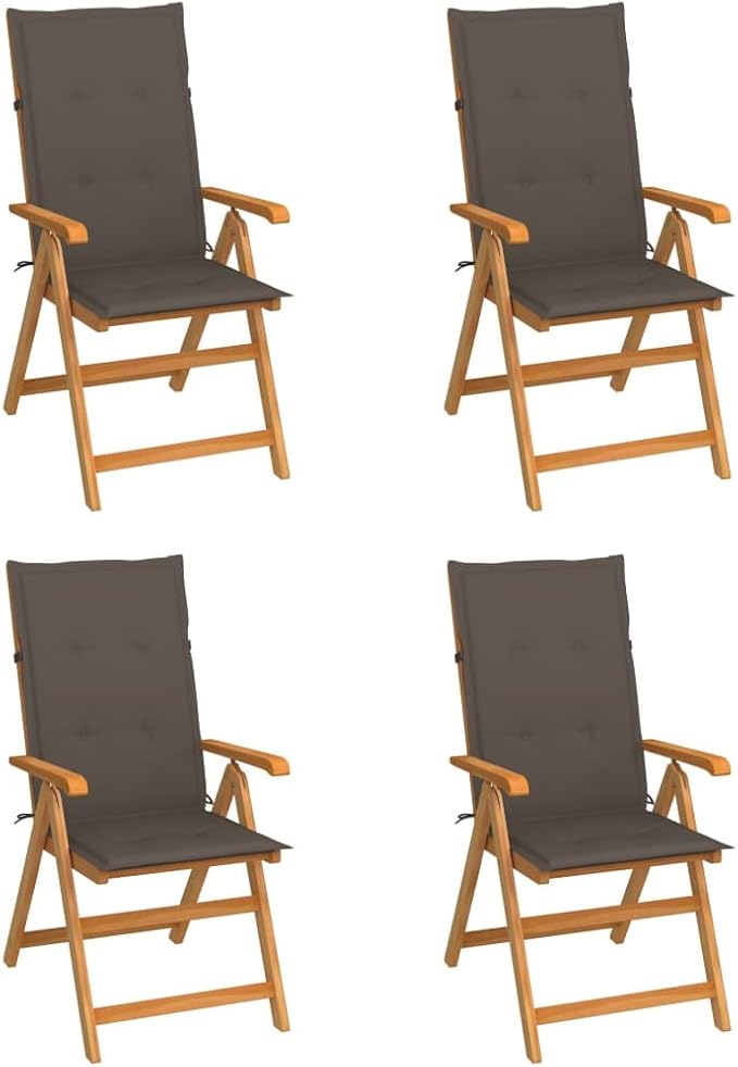 Patio Chairs 4 pcs,Outdoor Folding Chair,Lounge Chair,Portable Camping Chair,Tanning Chairs for Outside,Garden Chair,for Outdoor Patio, Campsite, or Yard, with Taupe Cushions Solid Teak Wood
