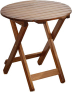 Outdoor Small Table Round Folding Side Table, Foldable Wooden End Table for Indoor, Porch, Patio, Camping as Coffee Table or Plant Stand, Brown ﻿