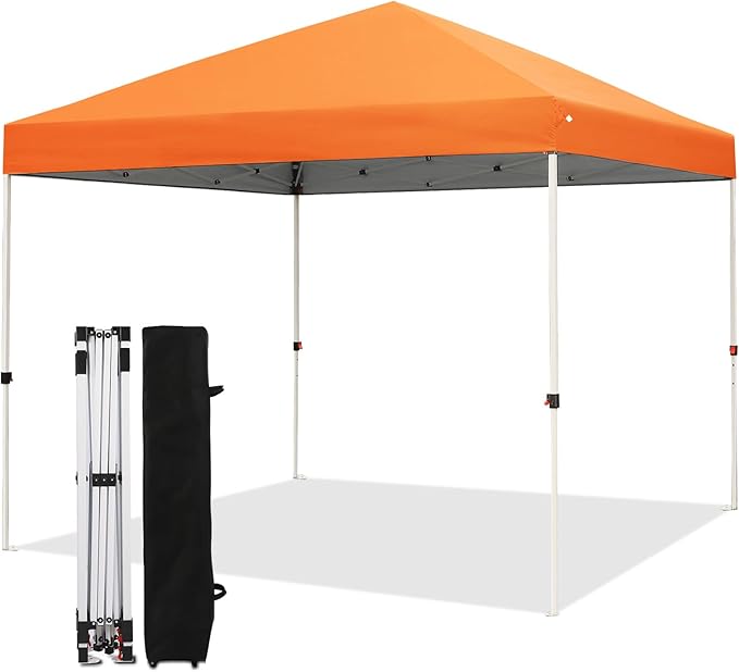 Northroad 10x10ft Pop Up Canopy, Popup Outdoor Canopy Tent with Wheeled Carrying Bag,Portable Gazebo Shelter for Patio,Deck,Garden,Beach（Orange）
