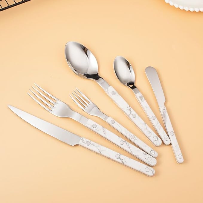 Cutlery Set Pieces Service Stainless Steel Titanium Flatware,Silverware Flatware Cutlery Set， 6/24/36/48 Piece Tableware Steak Knife， Fork Spoon Butter Knife Dessert Spoon ABS Rivet Handle