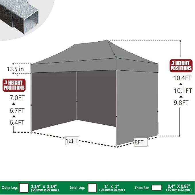 Eurmax USA 8'x12' Pop-up Canopy Tent Commercial Instant Canopies with 4 Removable Zipper End Side Walls and Roller Bag, Bonus 4 SandBags(Burgundy)