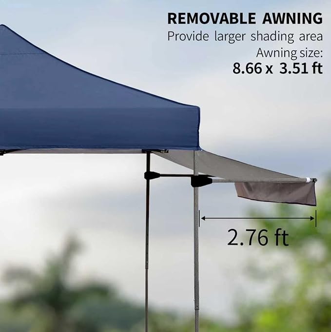 Pop up Canopy Tent with Awning Easy up Canopy with Wheel Bag Heavy Duty Waterproof Canopy Commercial Gazebo Tent for Outdoors Parties Vendors (Navy Blue)