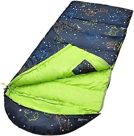 AceCamp Kids Sleeping Bag, Glow-in-The-Dark Sleeping Bag for Kids and Youth, Portable Water-Resistant Kids Sleeping Bag, Temp Rating 30F/ -1℃, for Camping, Hiking, Slumber Party