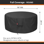 SheeChung Fire Pit Cover - Waterproof 600D Heavy Duty Round Patio Fire Bowl Cover Black (Round 50”D x 24”H)-Fits 45",46",48”,50" Gas Firepit Table/Bowl Covers