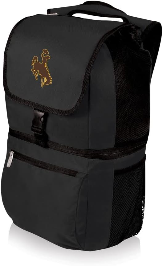Picnic Time NCAA Wyoming Cowboys Zuma Backpack Cooler, Soft Cooler Backpack, Lunch Cooler, Black, 19 x 11 x 7 in