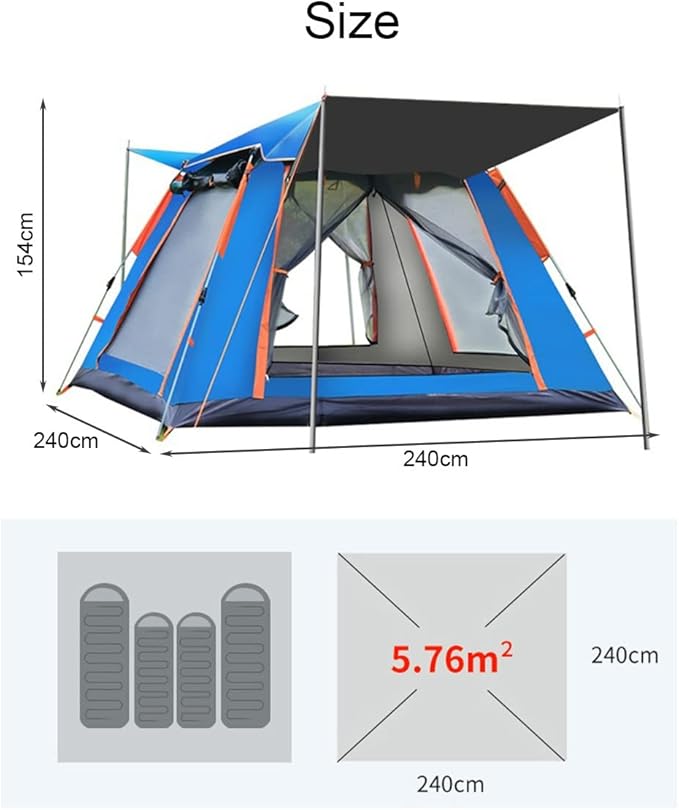 Tent for Family 5-6 Person Camping Tents Double Layer Tent with Porch Shade, Sun Protection,Pop Up Tent with Advanced Ventilation,Outdoor Garden Use, Green