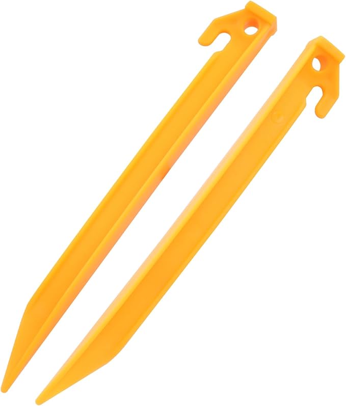Hordion 12 Pack Plastic Tent Stakes, 9 Inch Heavy Duty Beach Tent Pegs Canopy Stakes for Camping Backpacking Gardening, Orange