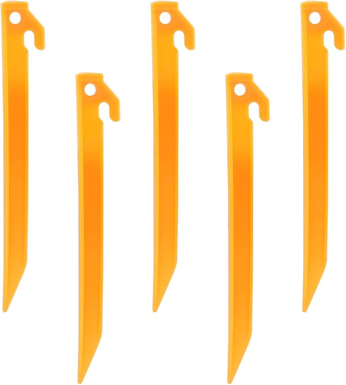 Hordion 12 Pack Plastic Tent Stakes, 9 Inch Heavy Duty Beach Tent Pegs Canopy Stakes for Camping Backpacking Gardening, Orange