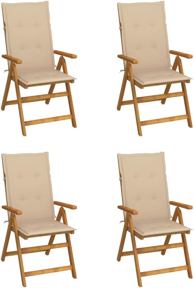 Patio Reclining Chairs 4 pcs with Cushions Solid Acacia Wood Balcony Chairs Camping Chair Accent Chair Outdoor Chairs for Bedroom Dining Outdoor Patio