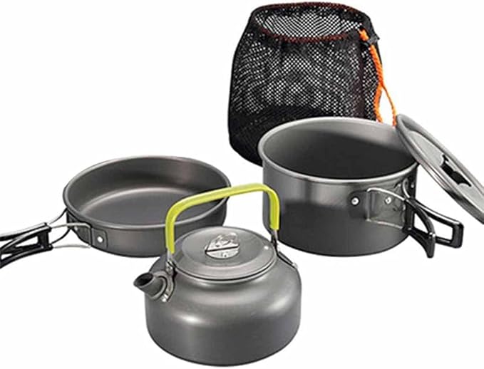 Aluminum Alloy Outdoor Camping Trip Cookware Camping Pot Hiking Picnic Tourist Tableware Set with Folding Spoon Mini Gas Stove (Color : B)