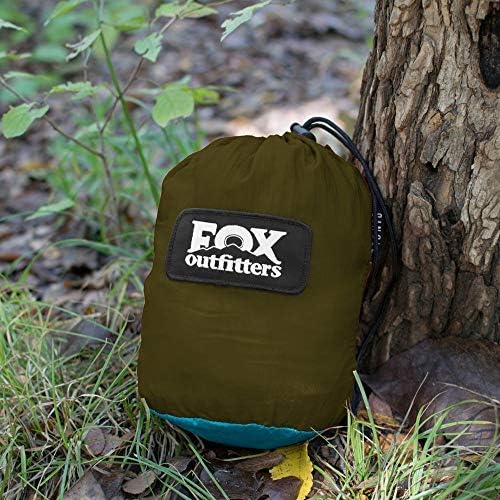 Fox Outfitters Neolite Double Camping Hammock - Lightweight Portable Nylon Parachute Hammock for Backpacking, Travel, Beach, Yard. Hammock Straps & Steel Carabiners Included (Sky Blue/Bronze)