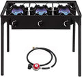 Bonnlo 3 Burner Outdoor Portable Propane Stove Gas Cooker, Heavy Duty Iron Cast Patio Burner with Detachable Stand Legs for Camp Cooking (3-Burner 225,000-BTU)