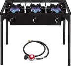 Bonnlo 3 Burner Outdoor Portable Propane Stove Gas Cooker, Heavy Duty Iron Cast Patio Burner with Detachable Stand Legs for Camp Cooking (3-Burner 225,000-BTU)