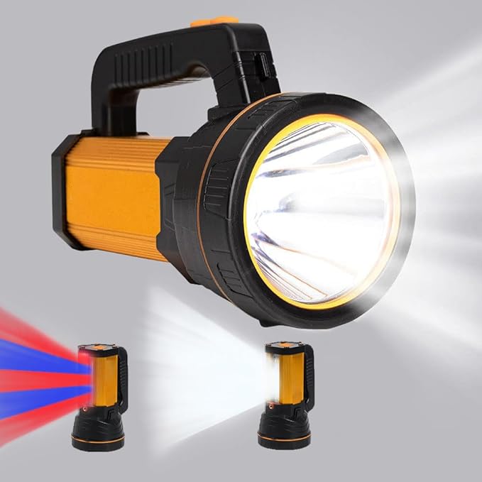 Powerful Led Flashlight High Lumens USB C Rechargeable,Super Bright Handheld Spotlight,Strong Metal Flashlight Large/Long Lasting/Lantern/Strap,High Powered Big Searchlight