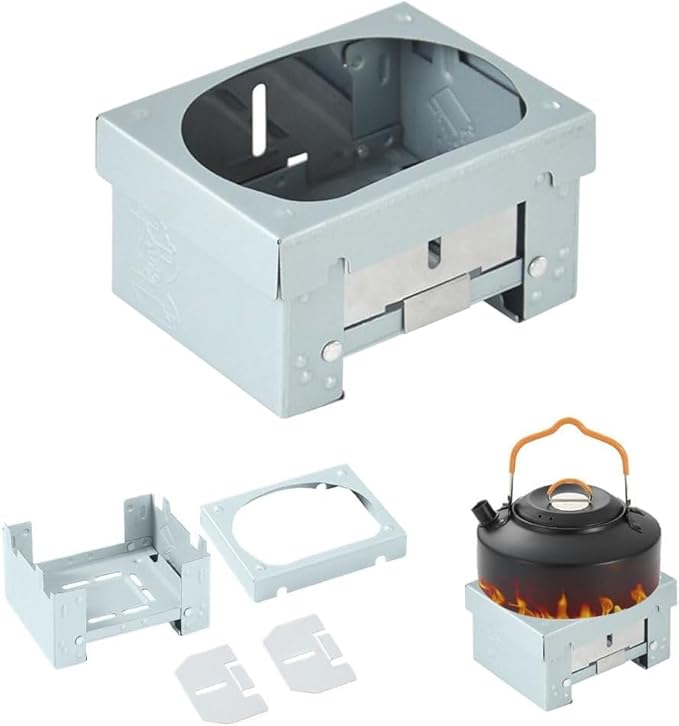 Pocket-sized Foldable Stove Set, Solid Fuel Cooking Appliance with Stable Support and Windbreak, Portable Backpacking Stove Lightweight Burner for Outdoor Travelling Camping Hiking Cooking