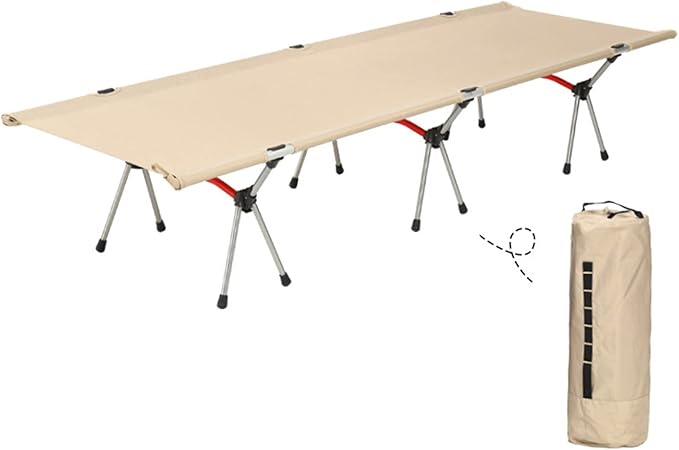 Folding Bed Outdoor Portable Folding Bed Camp Cot Camping Equipment Sleeping Bed for Camping Picnic Hiking Backpacking Portable Bed (Color : Khaki)