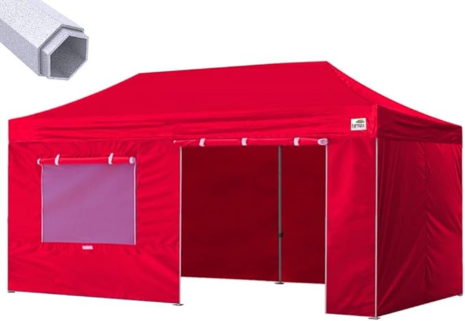 Eurmax USA Premium 10'x20' Pop-up Canopy Tent Party Tent Commercial Instant Canopies Shelter with Removable Sidewalls with Wheeled Carry Bag Bonus 6 Sand Bags(Red)