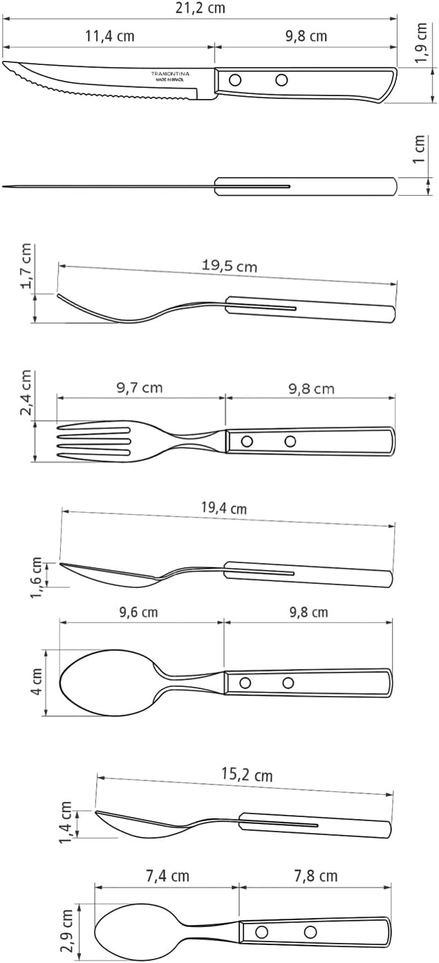 Tramontina Cutlery Set with Steak Knives, 24 Piece Sharp Knife, Forks, Teaspoons, Tablespoons with Wooden Handles, ‎Camping, Kitchen, Rustic, Dishwasher Safe, 21199905