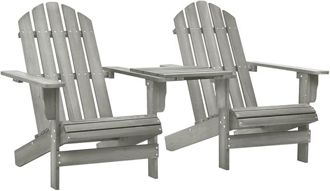 Patio Adirondack Chairs with Tea Table,Garden Chair,Leisure Chair,Bistro Chair,Leisure Chair,Camping Chair,Outdoor Chairs,Conversation Chair,for Patio,Balcony,Party,Solid Wood Fir Gray