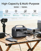 Portable Power Station 300W, 192Wh LiFePO4 Battery Solar Generator with Solar Panel & AC Outlets 110V/ 600W Surge, Power Bank Fast Charging for Camping Essentials/Home/Power Outage/Hurricane Emergency