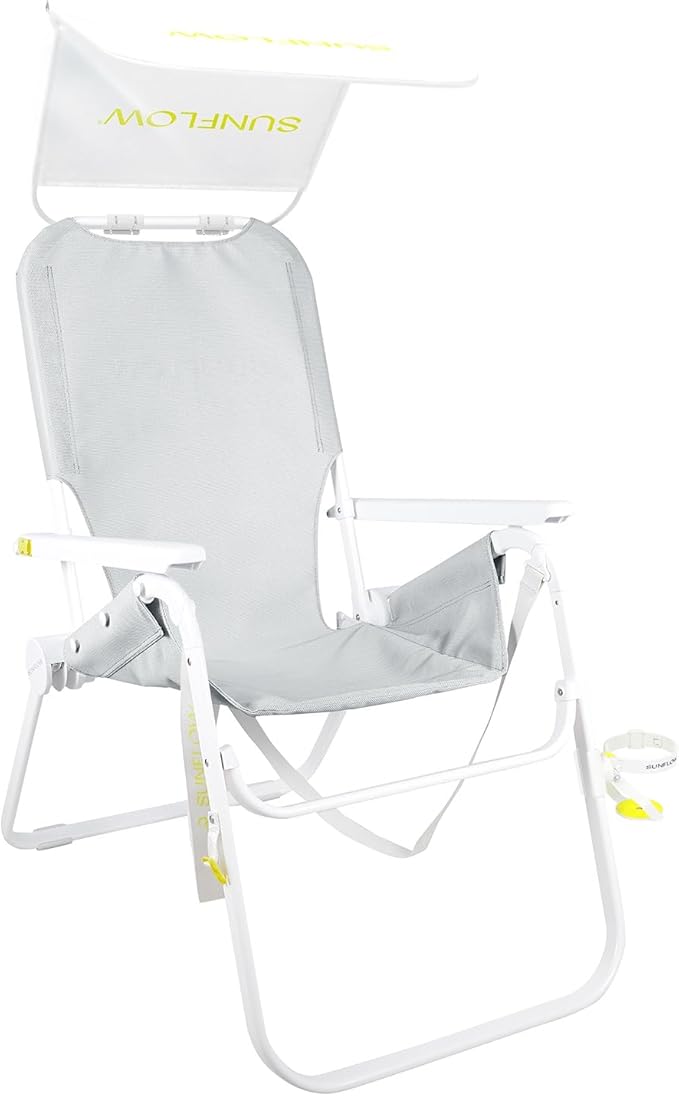 SUNFLOW The Tall Sand Dune Premium Beach Chair, Portable, Rust-Resistant, Adjustable Reclining Lounger with UPF 50+ Sun Shade and Drink Holder for The Ultimate in Comfort -Oyster Gray